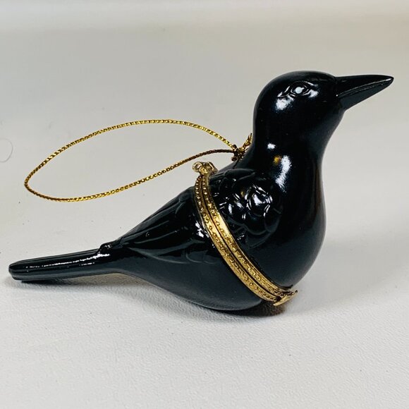 Black Crow Raven Porcelain Hinged Surprise Gift Trinket Box Christmas Ornament - Picture 3 of 9